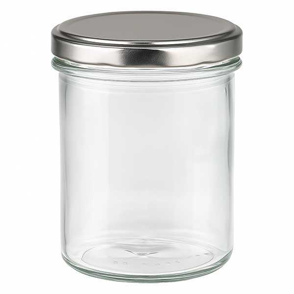 350ml Sturzglas mit BasicSeal Deckel silber UNiTWIST 350ml Sturzglas mit silbernem BasicSeal Deckel leer auf weißem Hintergrund transparent Einmachglas Vorratsglas