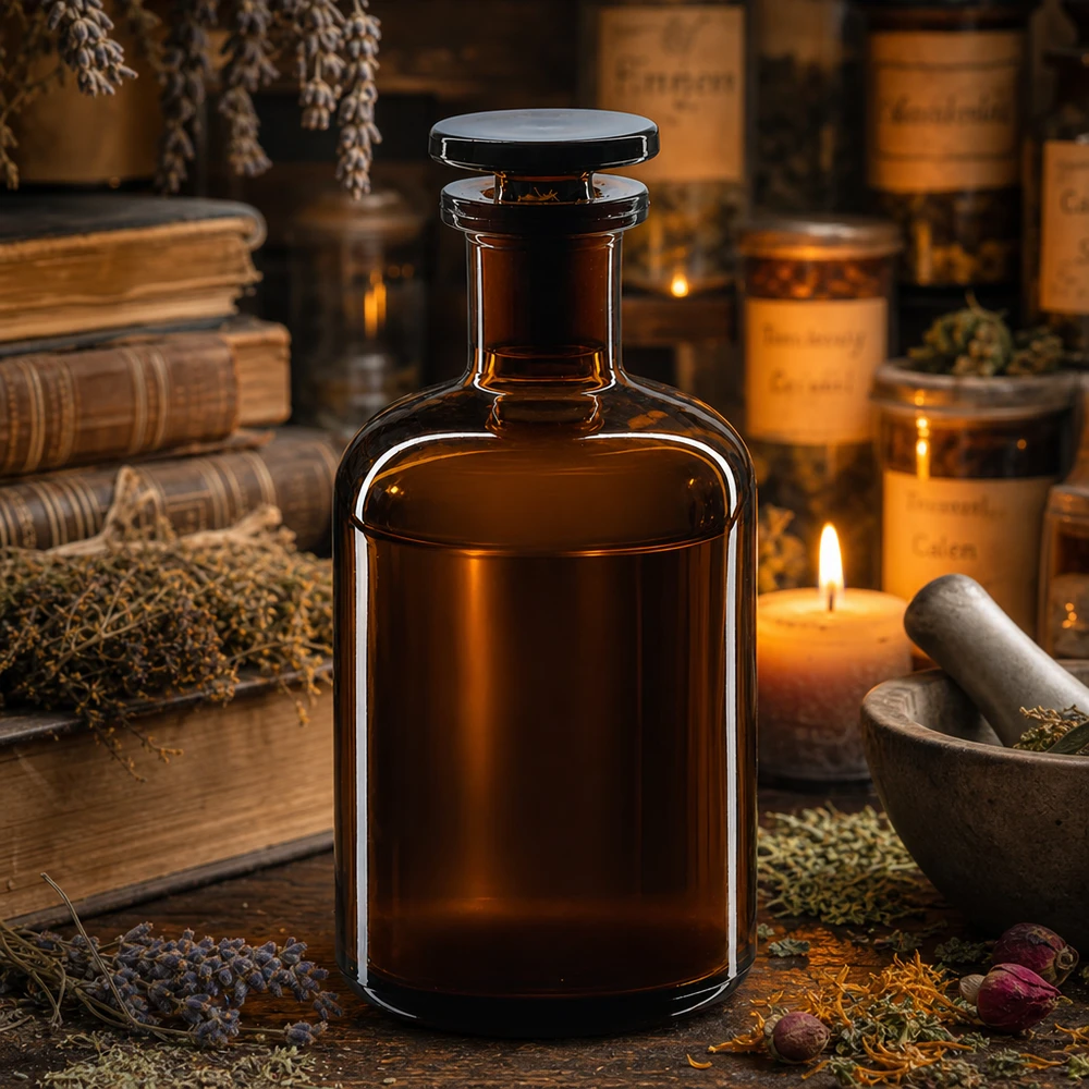 Medizinflasche Rundschulter 100ml Braunglas Enghals mit passendem Glasstopfen
