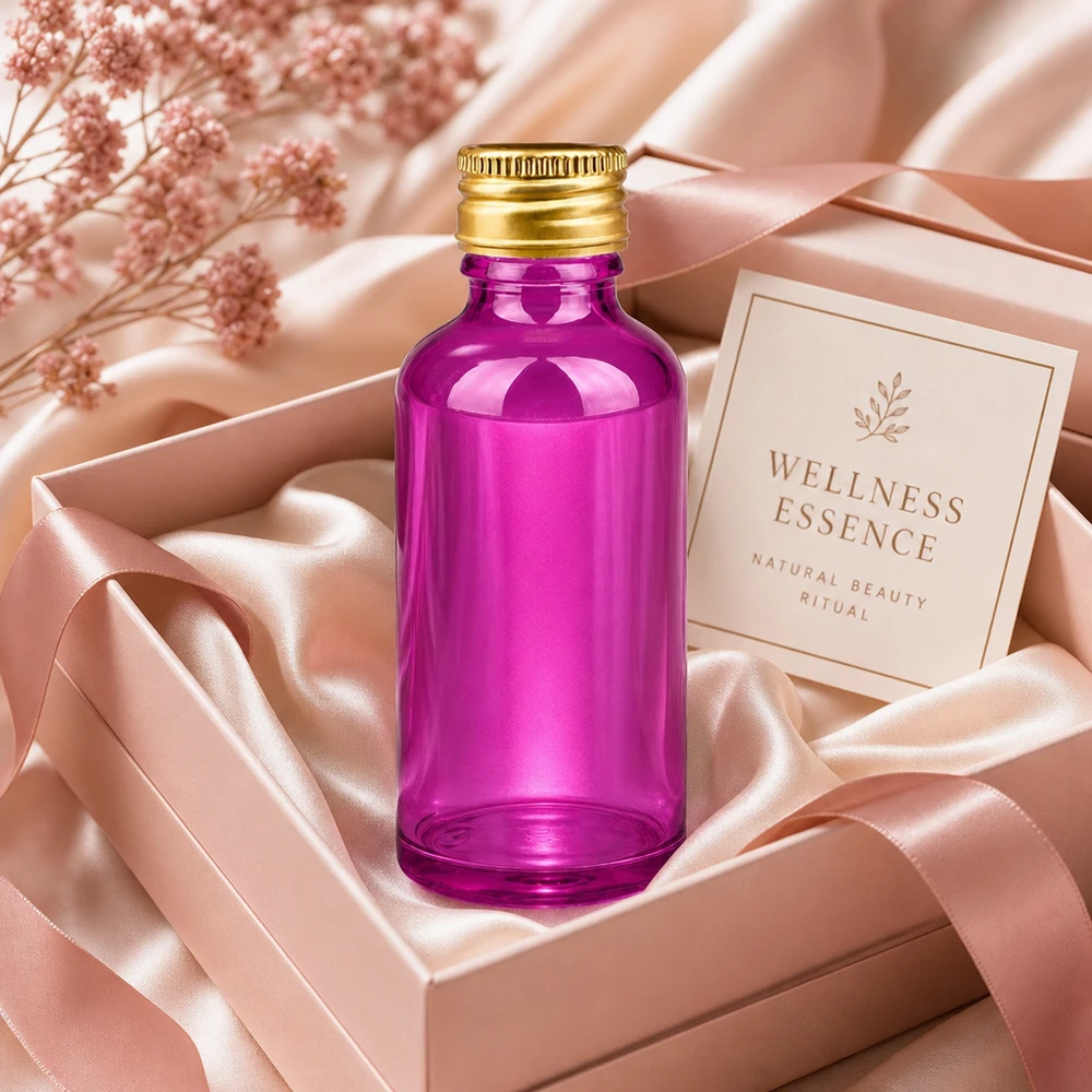50ml Flasche 11mm Schraubverschluss Alu-Gold Standard PurpleLine. UT18/50 Lichtschutz Glasflasche 50ml violett mit UV-Schutz für empfindliche Essenzen und Seren