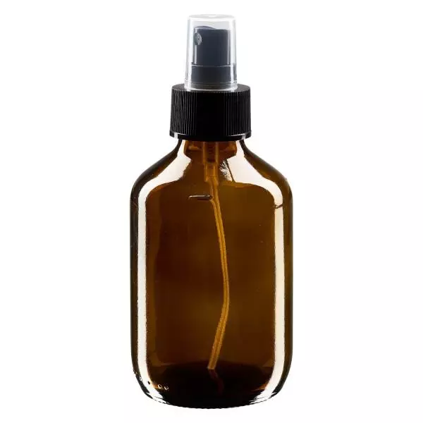 200ml Medizinflasche braun, Pumpzerstäuber schwarz ApoGlas 200ml Medizinflasche braun, Pumpzerstäuber schwarz ApoGlas