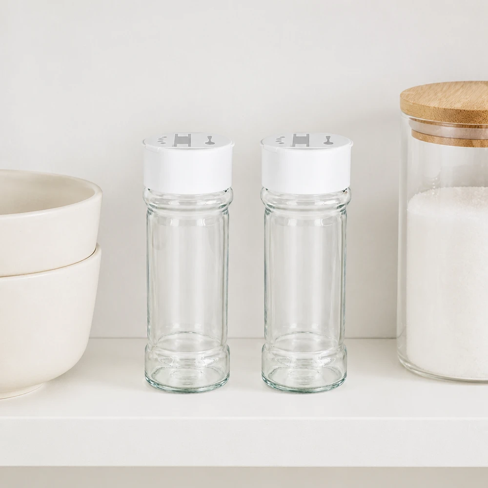 Salz-/Gewürzglas 100ml mit Doppelstreuer weiss Klarglas Salzstreuer 100ml mit Schütt- und Streuöffnung in modernem Küchenambiente