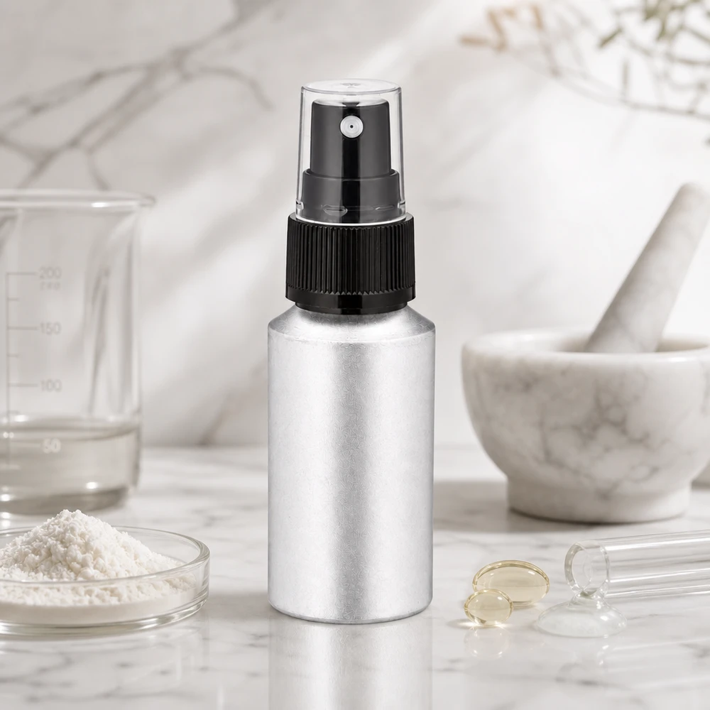 Nachfüllbare 30ml Aluflasche mit Pumpsprüher für selbstgemachte Gesichtswasser und Toner