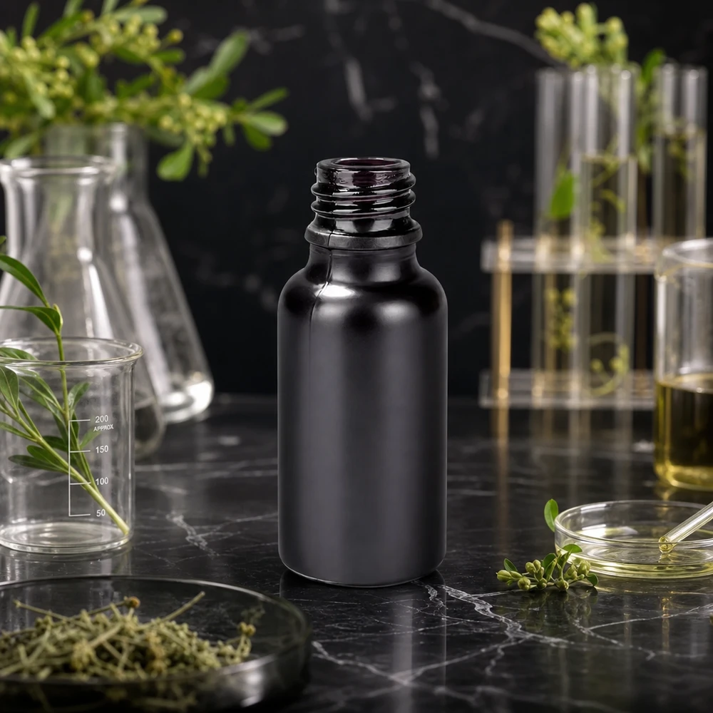 Apothekerflasche BlackLine 20ml UT18/20 mit glänzender Oberfläche für edle Produktpräsentation
