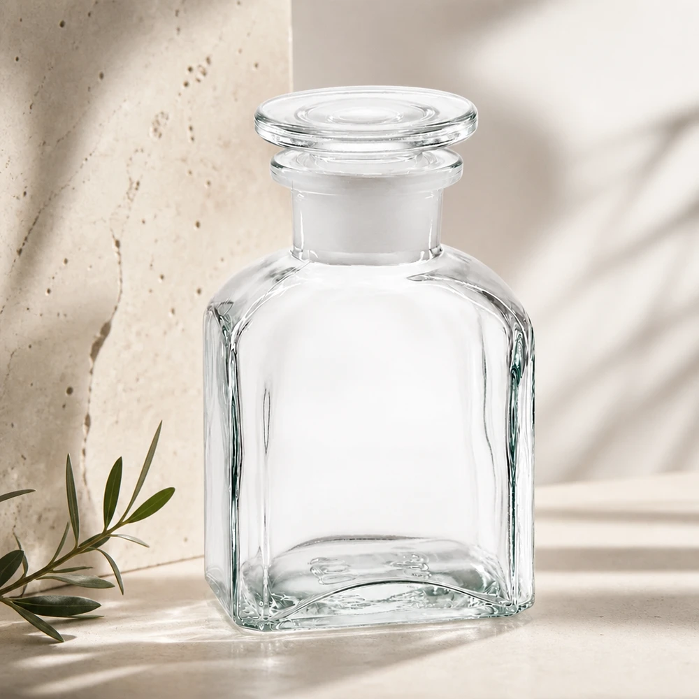 Leere Glasflasche quadratisch 150ml mit Weithalsstopfen für Parfum und Raumduft Diffuser