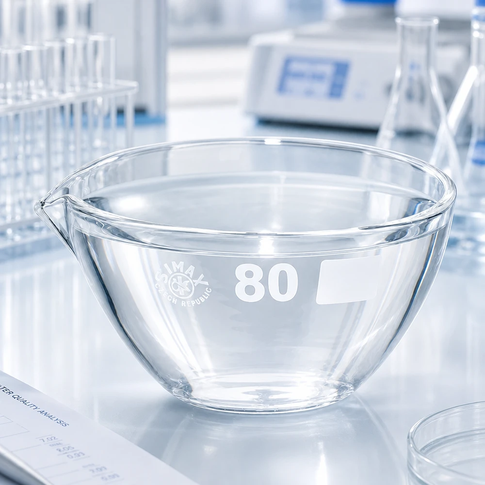 90ml Abdampfschale mit Ausguss Borosilikat ø80mm Präzise Abdampfschale 90ml Durchmesser 80mm Borosilikat mit Ausguss für Messungen