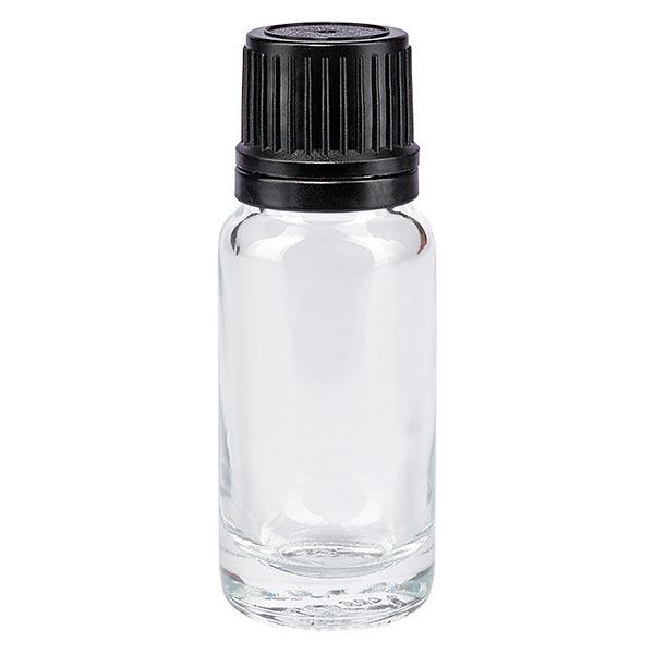 Apothekenflasche klar 10ml Tropfverschluss Giessring 1mm schwarz Originalitätsverschluss Apothekenflasche klar 10ml Tropfverschluss Giessring 1mm schwarz Originalitätsverschluss