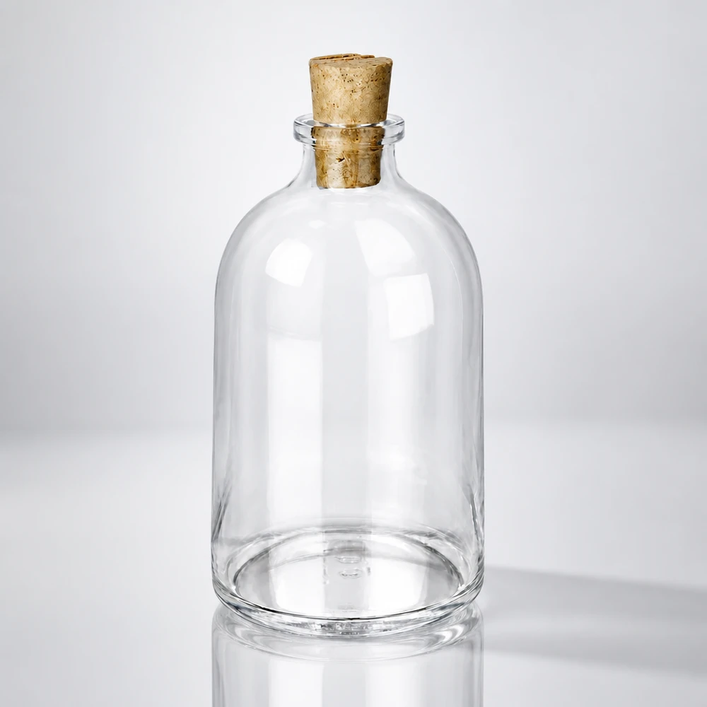 Handgemachte Glasflasche 100ml mit beigem Naturkorken als Aufbewahrungsbehälter