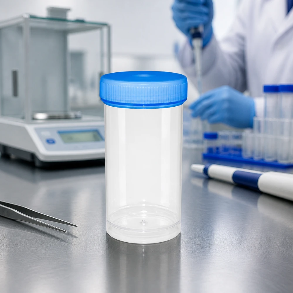 Zylindrische Probendose 100ml mit weitem Öffnungsdurchmesser für einfache Befüllung