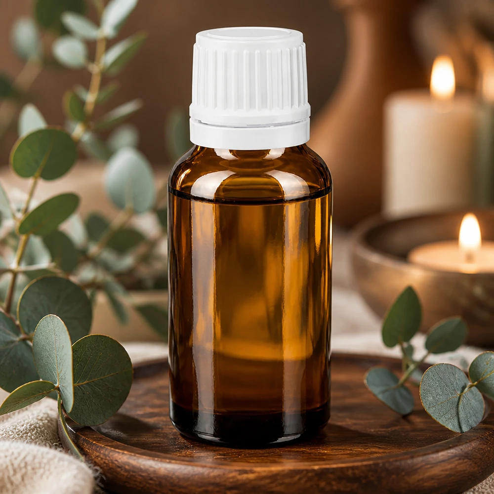 Kleine braune Glasflasche 20ml mit weißem Originalitätsverschluss für ätherische Öle und Tinkturen