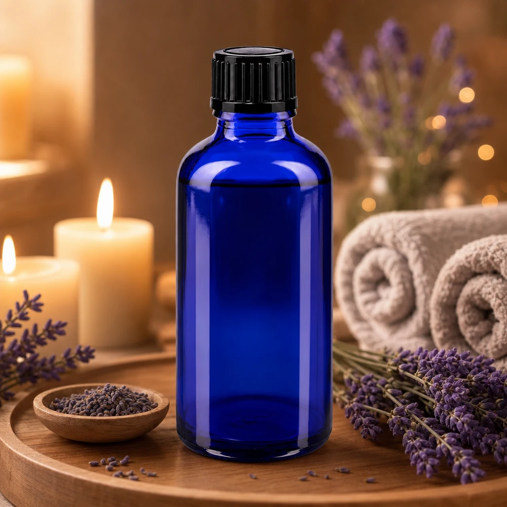 Apothekerglas 50ml in Kobaltblau mit 1mm Tropfeinsatz für ätherische Öle
