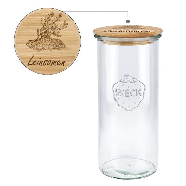 Holzdeckelset "Leinsamen" mit WECK Glas 1500ml