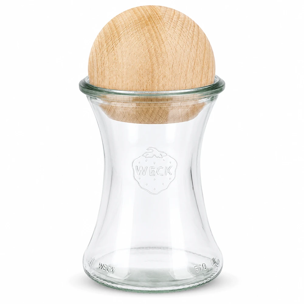 WECK Delikatessengl 370ml RR80 mit Holzkugel Buche Verschluss Einmachglas Vorratsglas