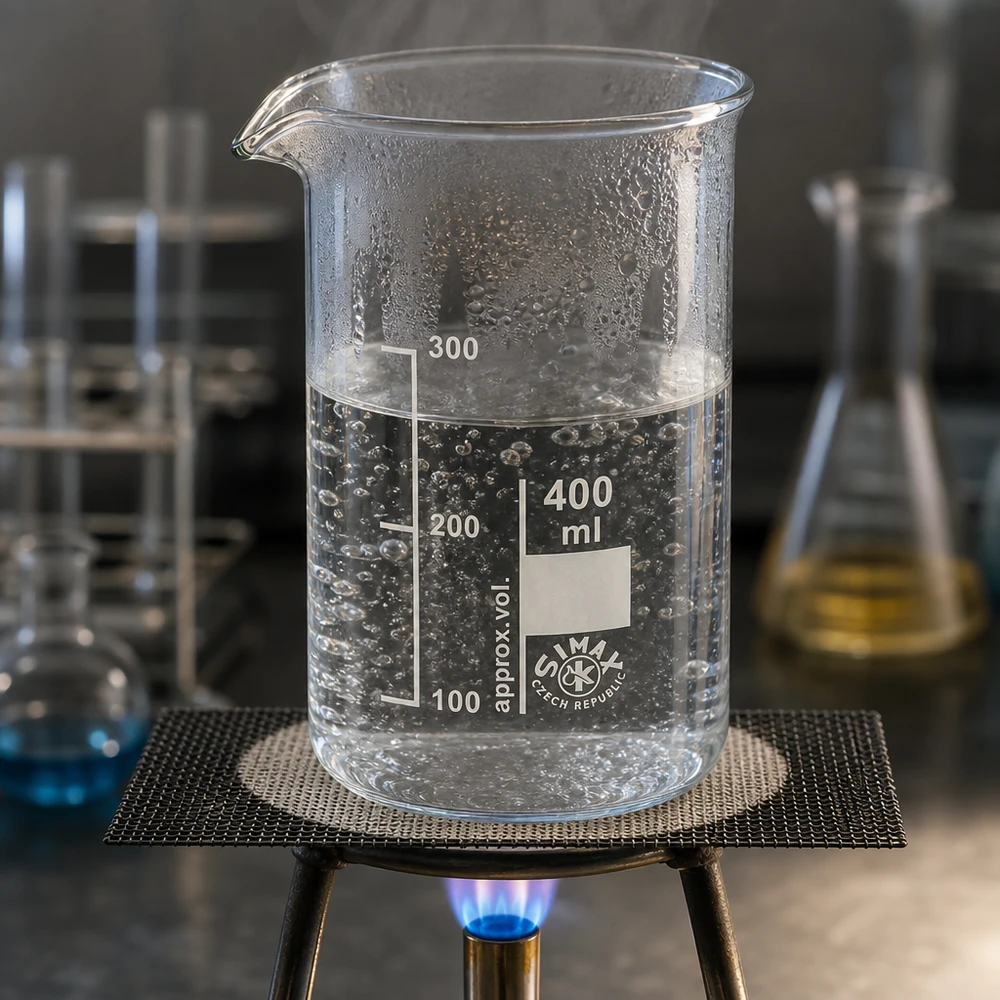 Becherglas 400ml Borosilikatglas, hohe Form Hitzebeständiges Becherglas 400ml mit kochendem Wasser und sichtbaren Siedeblasen