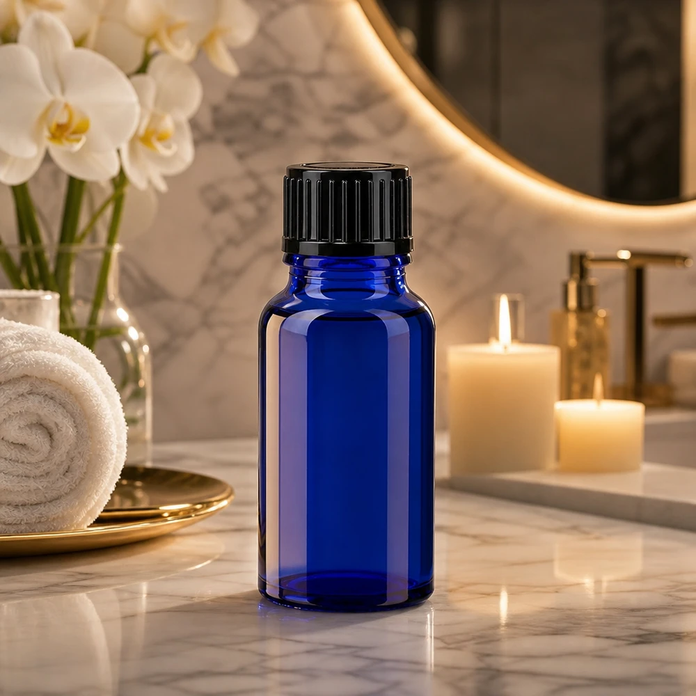 Apothekenflasche blau 10ml Schraubverschluss schwarz Standard Hochwertige blaue Glasflasche 10ml SV STD für Kosmetik und Naturheilkunde