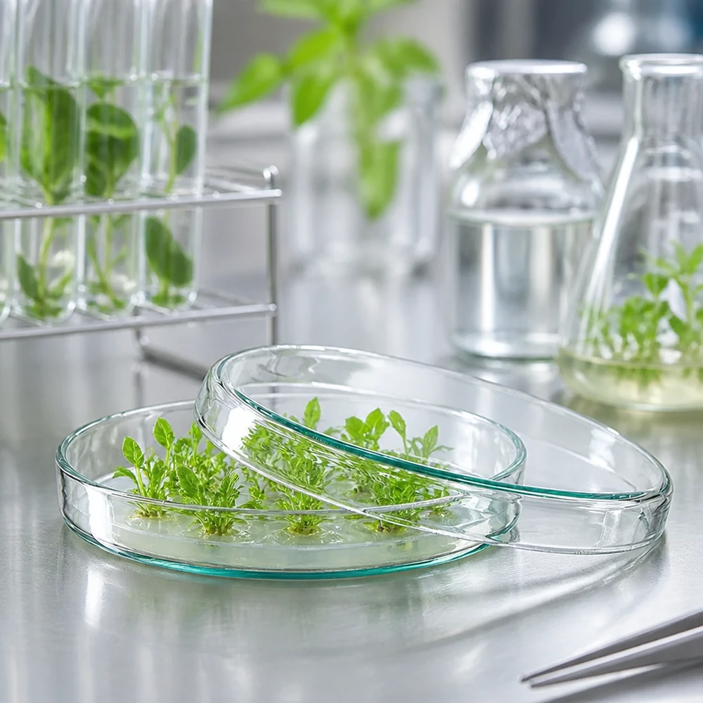 Transparente Glaspetrischale 90x15mm für Pflanzenzucht in der botanischen Forschung