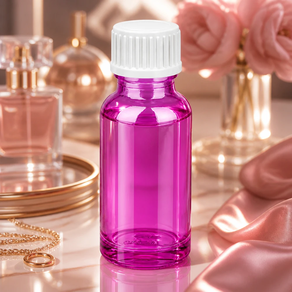 20ml (Globuli)Flasche 3mm Giessring weiß Standard PurpleLine.UT18/20 Stilvolle 20ml Flasche in Magenta-Violett mit auslaufsicherem weißem Verschluss