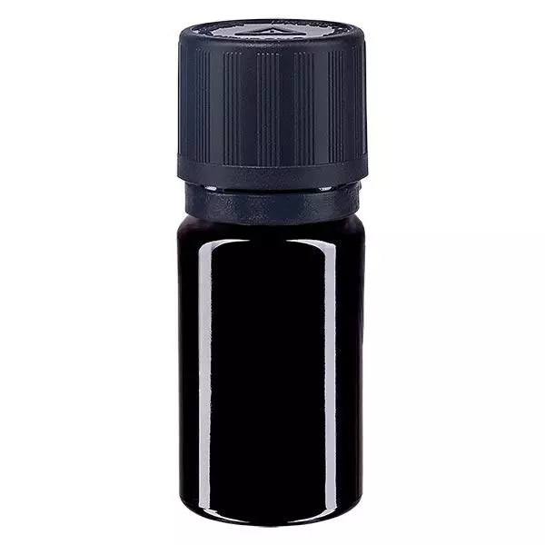 Apothekenflasche violett 5ml Tropfer Giessring 1mm schwarz Kindersicherung Blindenwarnsymbola Originalitätsverschluss Apothekenflasche violett 5ml Tropfer Giessring 1mm schwarz Kindersicherung Blindenwarnsymbola Originalitätsverschluss