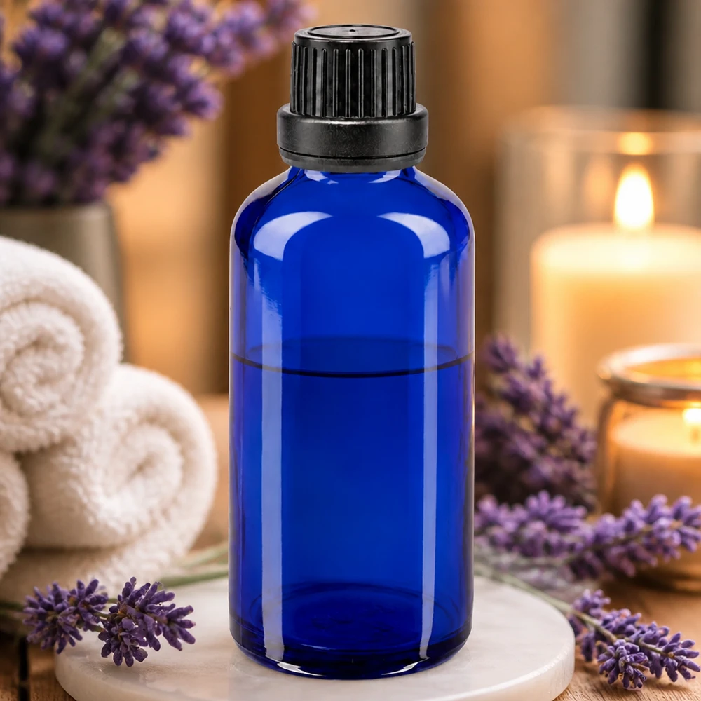 Apothekerglas 50ml in Kobaltblau mit kindersicherem Schraubverschluss und präzisem 2mm Tropfeinsatz