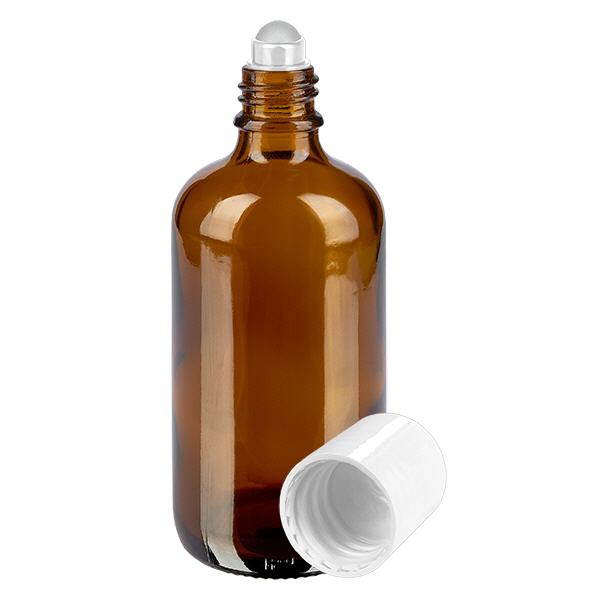 Apothekenflasche braun 100ml Roll-On Verschluss weiß Apothekenflasche braun 100ml Roll-On Verschluss weiß