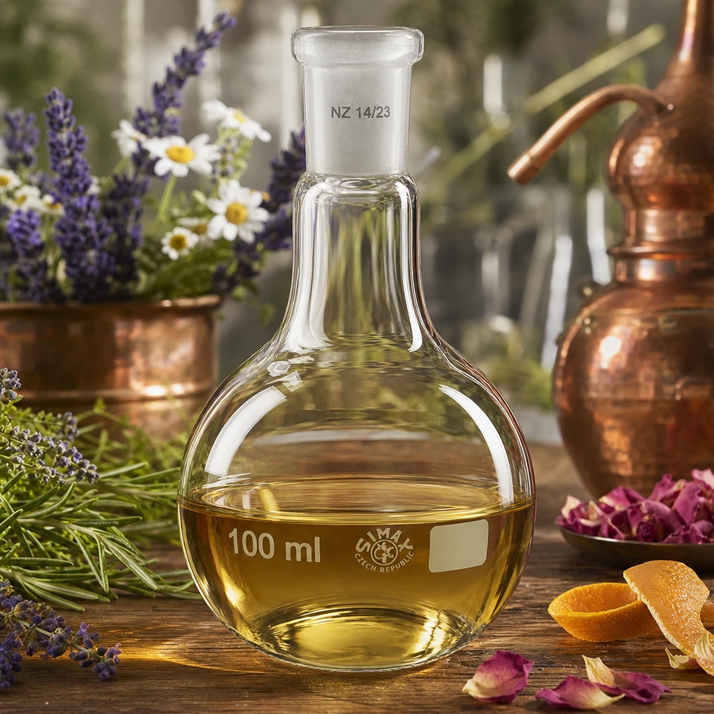 Kolben 100ml mit bauchiger Form und Normschliff 14/23 für botanische Extrakte und Tinkturen