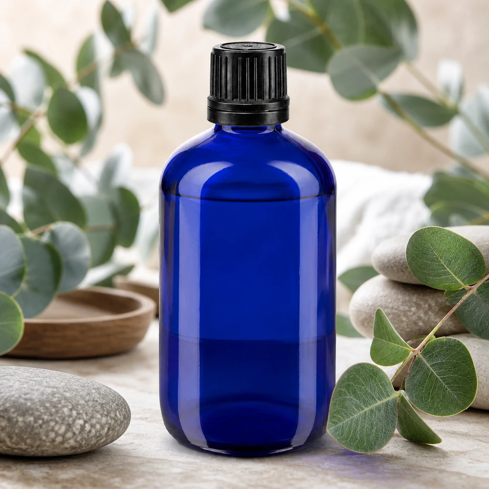 Apothekenflasche blau 100ml Schraubverschluss schwarz Giessring Originalitätsverschluss Apothekerglasflasche 100ml blau mit Tropfverschluss 8mm für Naturkosmetik und Öle