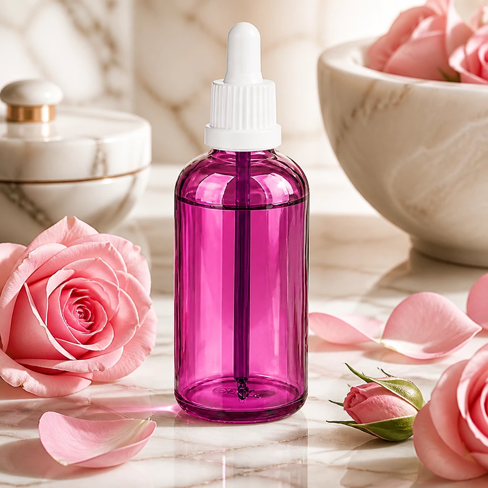 100ml Pipettenflasche weiss Originalität Schraubverschlusserschluss PurpleLine UT18/100 Kosmetikflasche 100ml mit Pipette in lila Glasdesign für professionelle Hautpflege