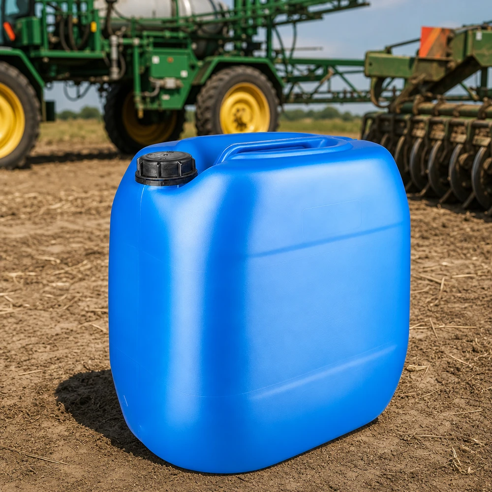 Agrarkanister 30L blau mit schwarzem Schraubverschluss OV für Pflanzenschutzmittel im Einsatz
