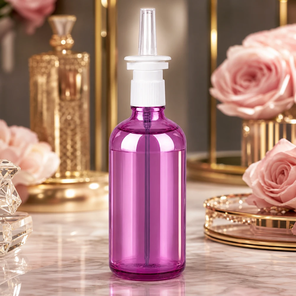 100ml Nasensprayflasche weiß/transparent Standard PurpleLine UT18/100 Moderne PurpleLine Sprayflasche 100ml in stilvollem Lila Design für pharmazeutische Produkte