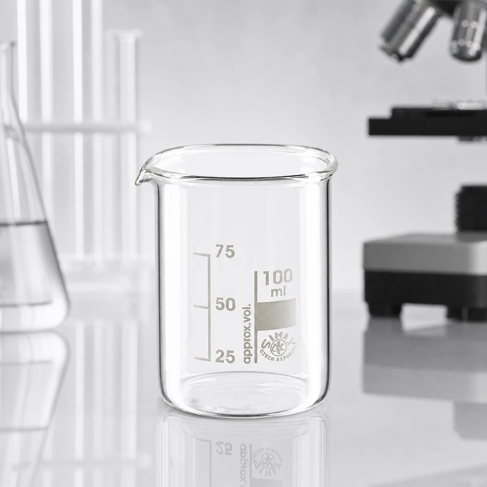 Klares Laborglas 100ml Becherglas niedrige Form mit Milliliter-Einteilung aus Borosilikatglas