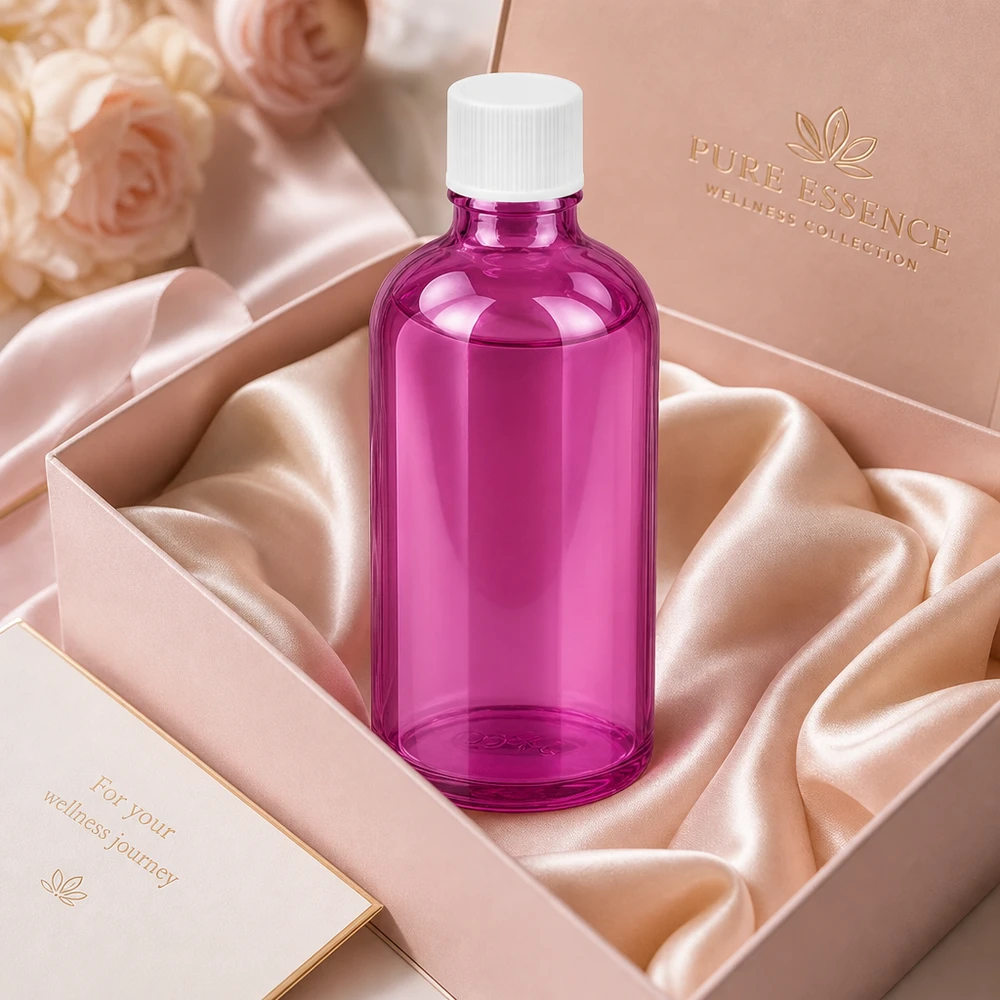 100ml Flasche 11mm Schraubverschluss weiss Standard PurpleLine UT18/100 Stylische violette 100ml Flasche mit ergonomischem Design für luxuriöse Hautpflege Essenzen