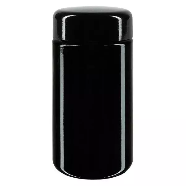 Weithalsdose+ Violettglas 100ml, mit schwarz Deckel Weithalsdose+ Violettglas 100ml, mit schwarz Deckel
