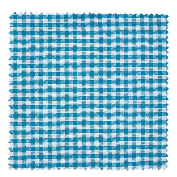Stoff Schmuckdeckchen türkis-kariert 15cm eckig Türkis-weiß kariertes Stoff Schmuckdeckchen 15cm eckig - Detailansicht des feinen Vichykaro-Musters für Dekoration