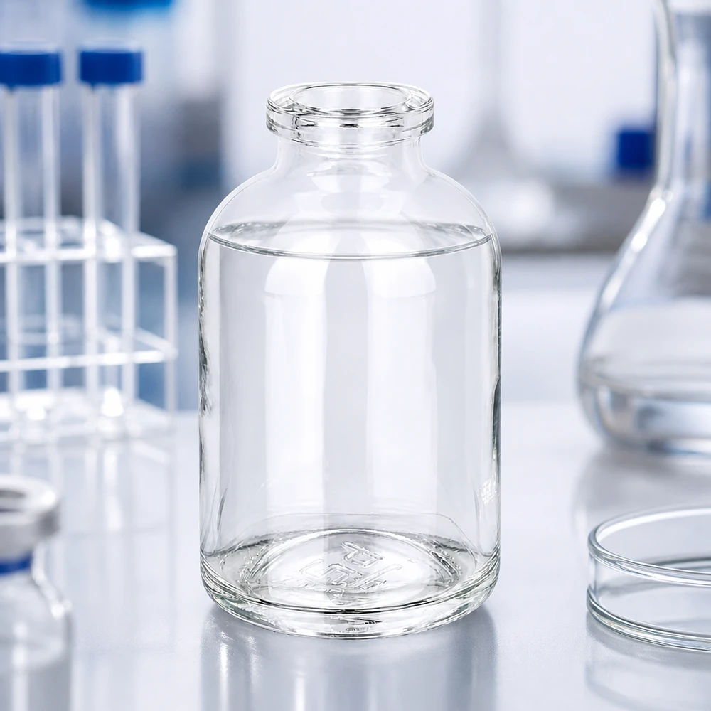 Durchsichtige 50ml Injektionsflasche aus chemisch resistentem Glas Typ I