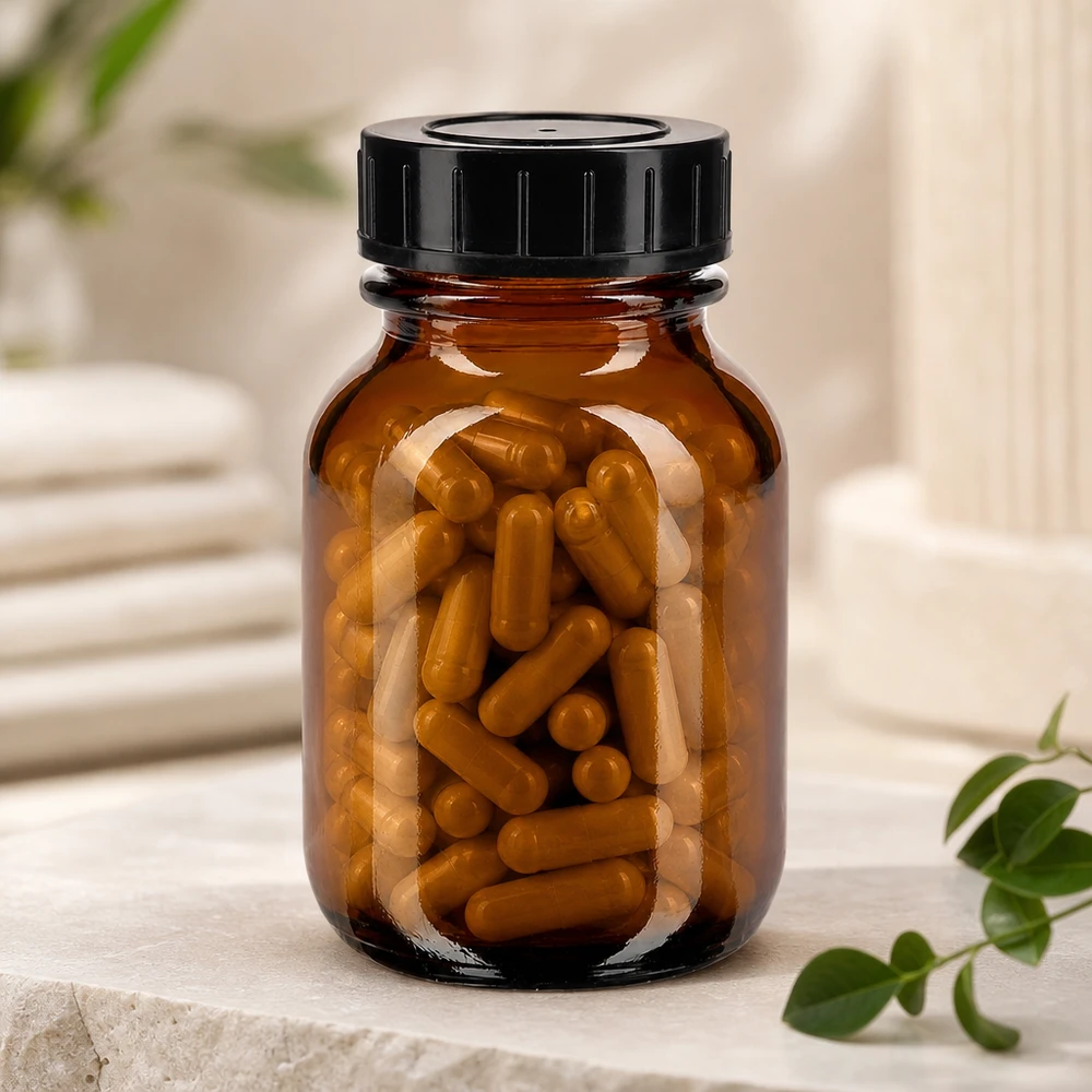 Kleine Braunglas-Weithalsflasche 50ml perfekt für Tabletten und Vitamine geeignet