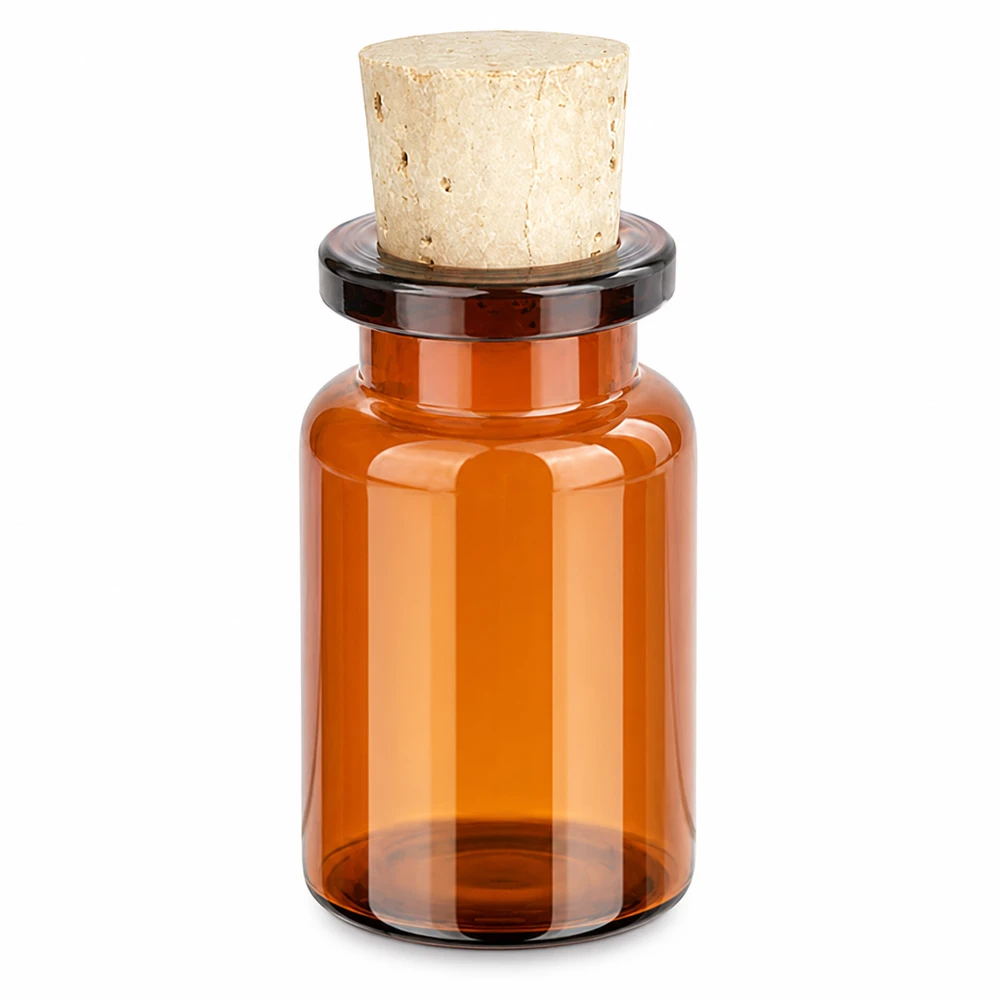 Kompakte 5ml Flasche aus Braunglas mit kegelförmigem Naturkorken 11/14mm