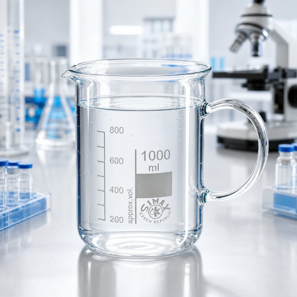 Becherglas 1000ml Borosilikatglas, mit Henkel Transparentes Messbecher-Becherglas 1000ml mit Henkel für präzise Volumenmessung im Labor
