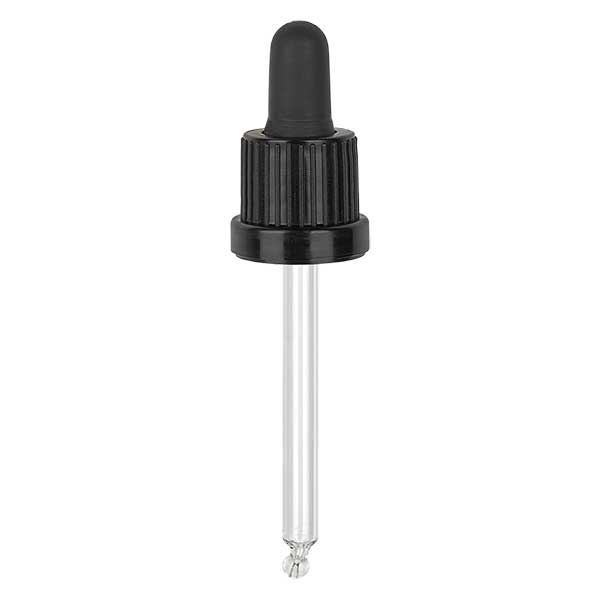 Glas-Tropfpipette, schwarz/schwarz PL70 Originalitätsverschluss III Glas-Tropfpipette, schwarz/schwarz PL70 Originalitätsverschluss III