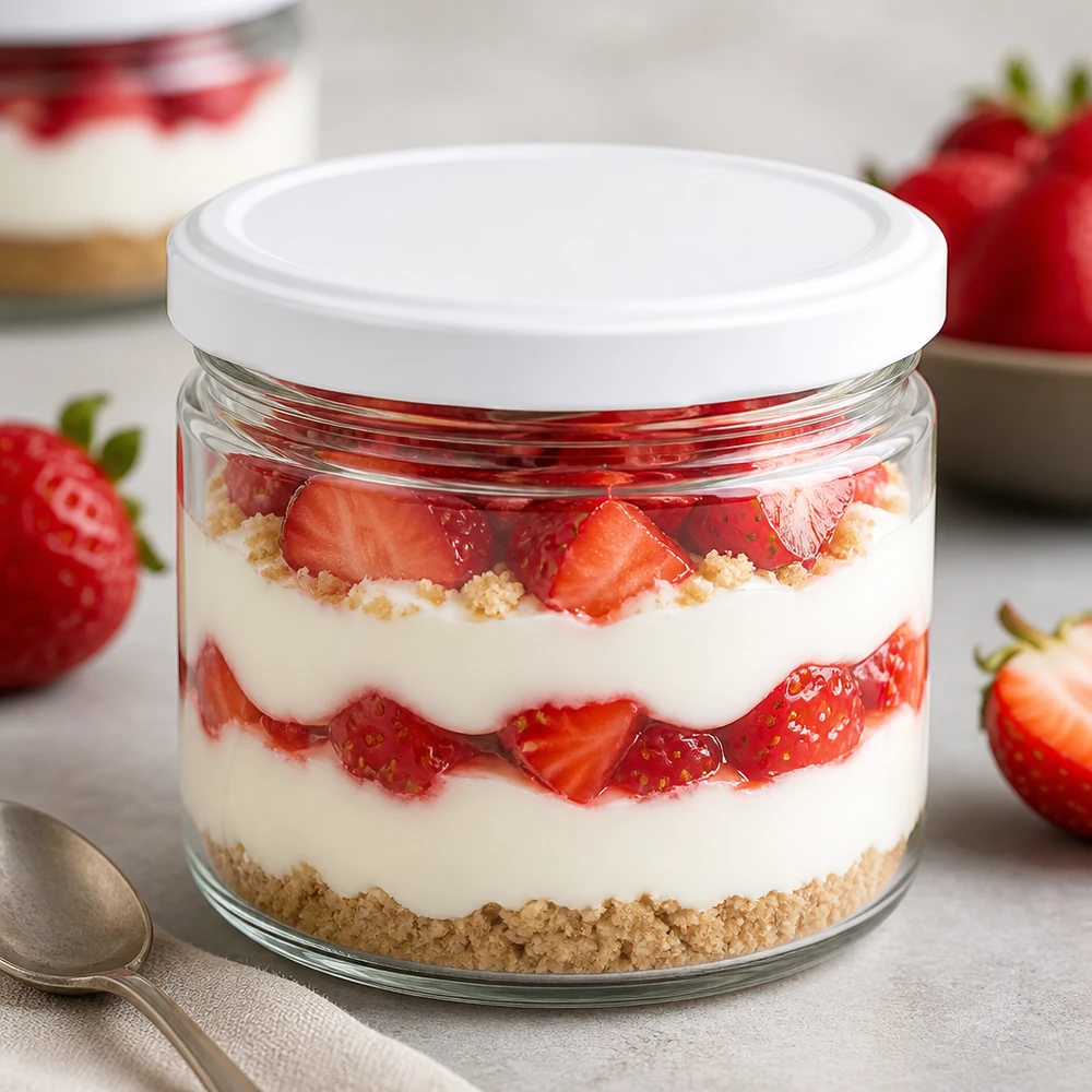 540ml Rundglas BasicSeal weiß als Dessertglas mit Erdbeer-Tiramisu - stilvolles Portionsglas für Nachspeisen