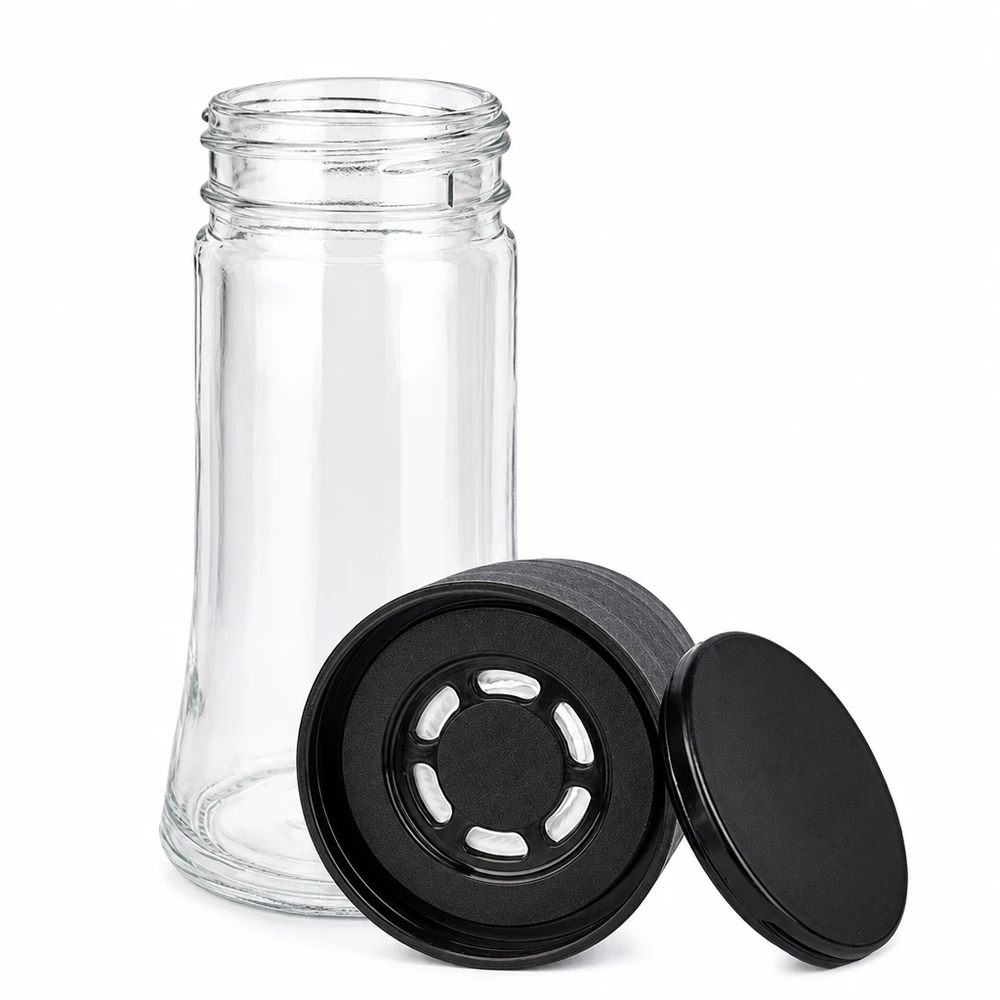 Salz-/Gewürzglas 95ml mit Mühle (grob) schwarz Transparentes Salzglas 95ml mit abnehmbarer schwarzer Grobmühle aus Kunststoff