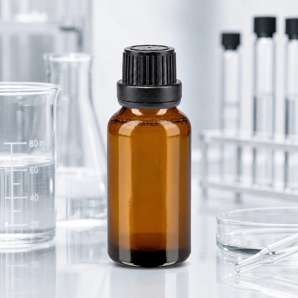 Lichtschutz Braunglas Flasche 20ml mit schwarzem Schraubdeckel OV für empfindliche Substanzen