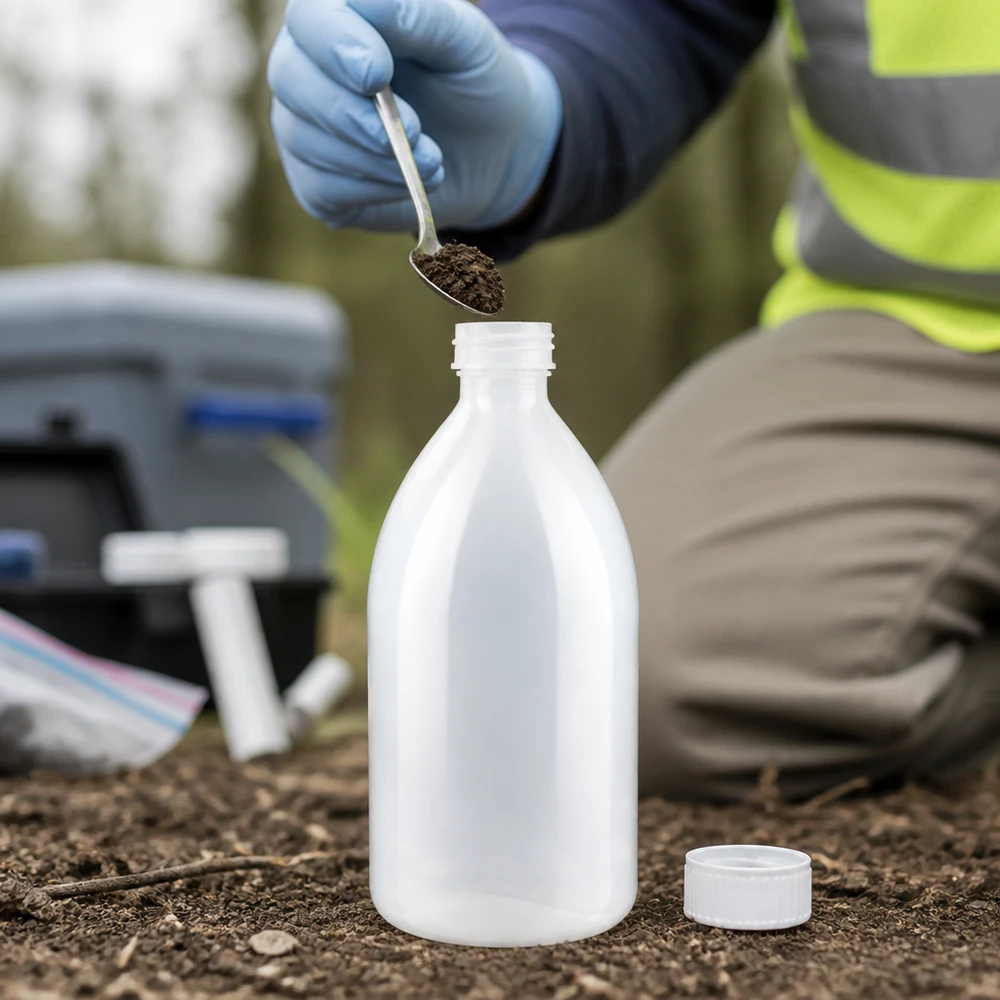 Geländeeinsatz 1000ml Kunststoff Schraubflasche für Bodenproben mit abnehmbarem Weißdeckel