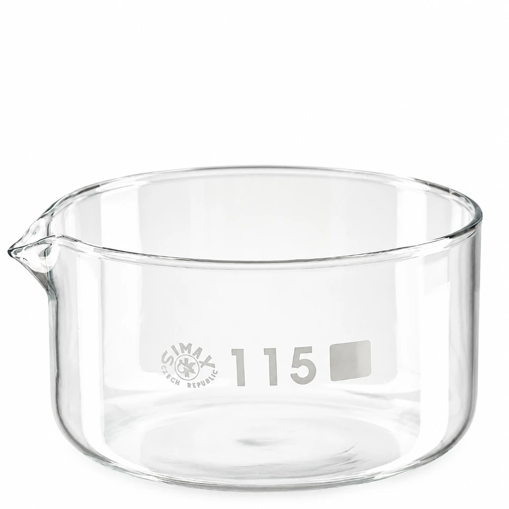 Transparente Glasschale 500ml mit Ausguss für Labor und Kristallisation ø115mm SIMAX