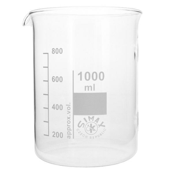 Becherglas 1000ml Borosilikatglas, niedrige Form Transparentes Becherglas 1000ml mit deutlich sichtbarer Milliliter-Skala bis 800ml