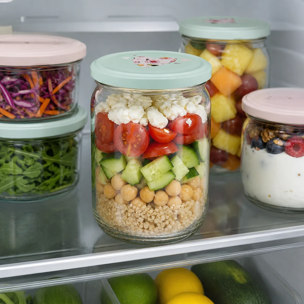 UniTwist Rundglas 555ml mit Herzdeckel mintgrün ideal für Salat-im-Glas und Fertiggerichte
