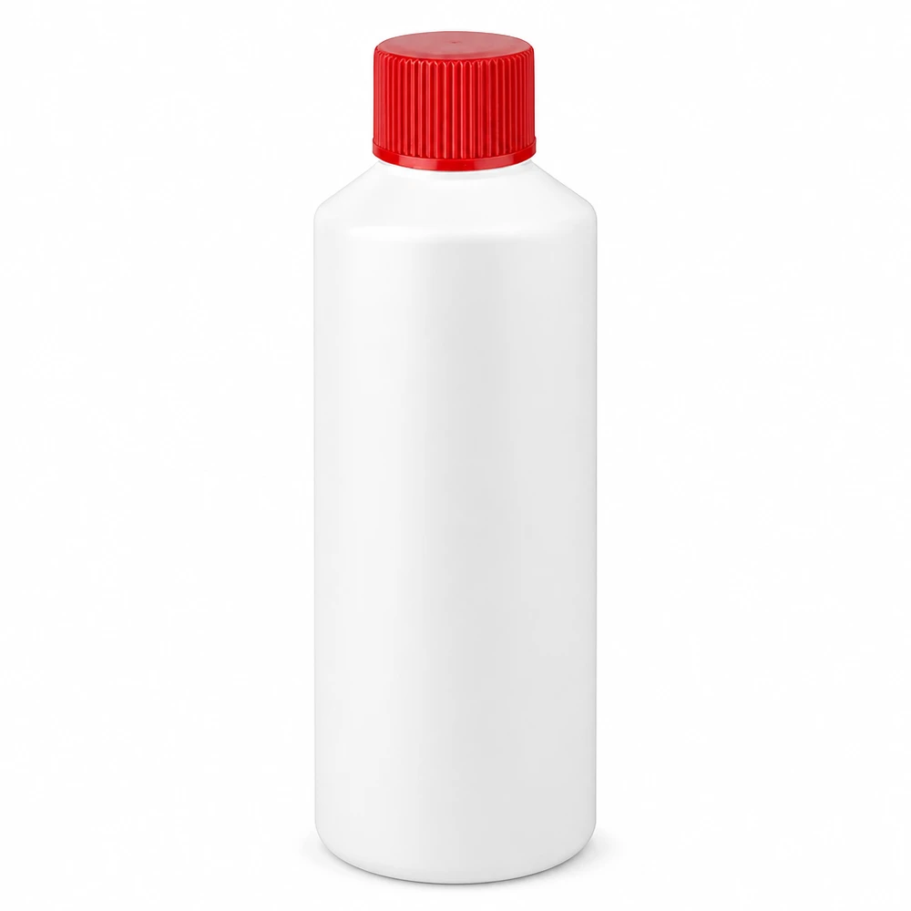 Apothekenflasche HDPE 100ml weiß, mit rotem Schraubverschluss Apothekenflasche HDPE 100ml für Pharma und Labor mit rotem Sicherheitsverschluss