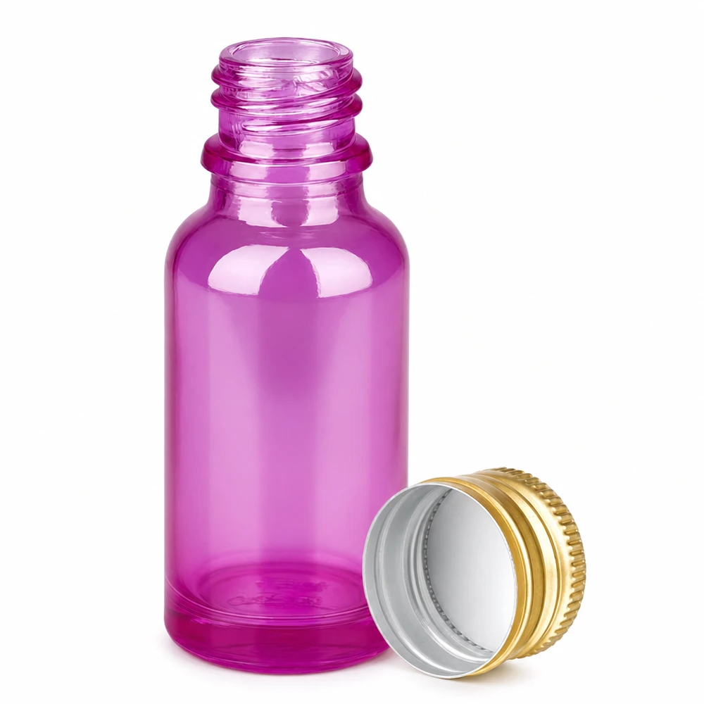 20ml Flasche 11mm Schraubverschluss Alu-Gold Standard PurpleLine. UT18/20 20ml Violettglas-Flasche mit goldfarbenem Verschluss ideal für Kosmetik und Aromatherapie