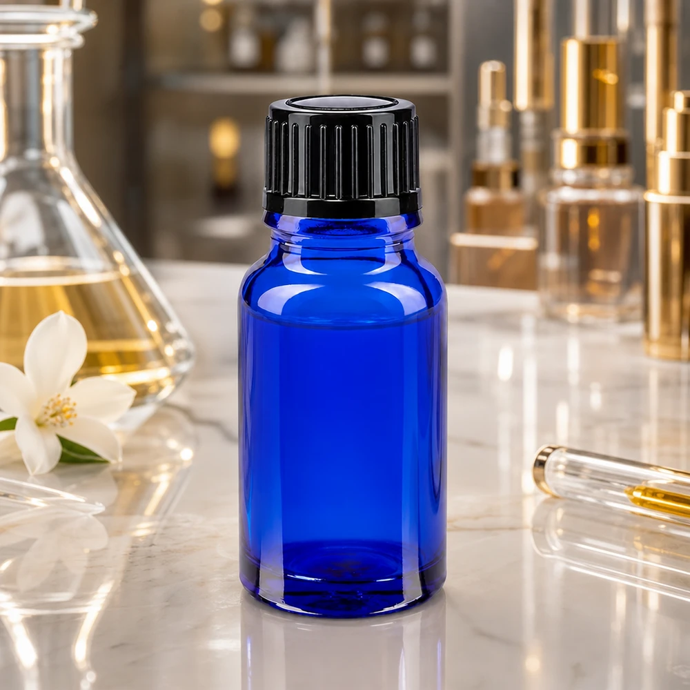 Apothekenflasche blau 10ml Schraubverschluss schwarz Standard Kobaltblaue Tropfflasche 10ml UV-Schutz Glas schwarzer Schraubdeckel für Laboranwendungen