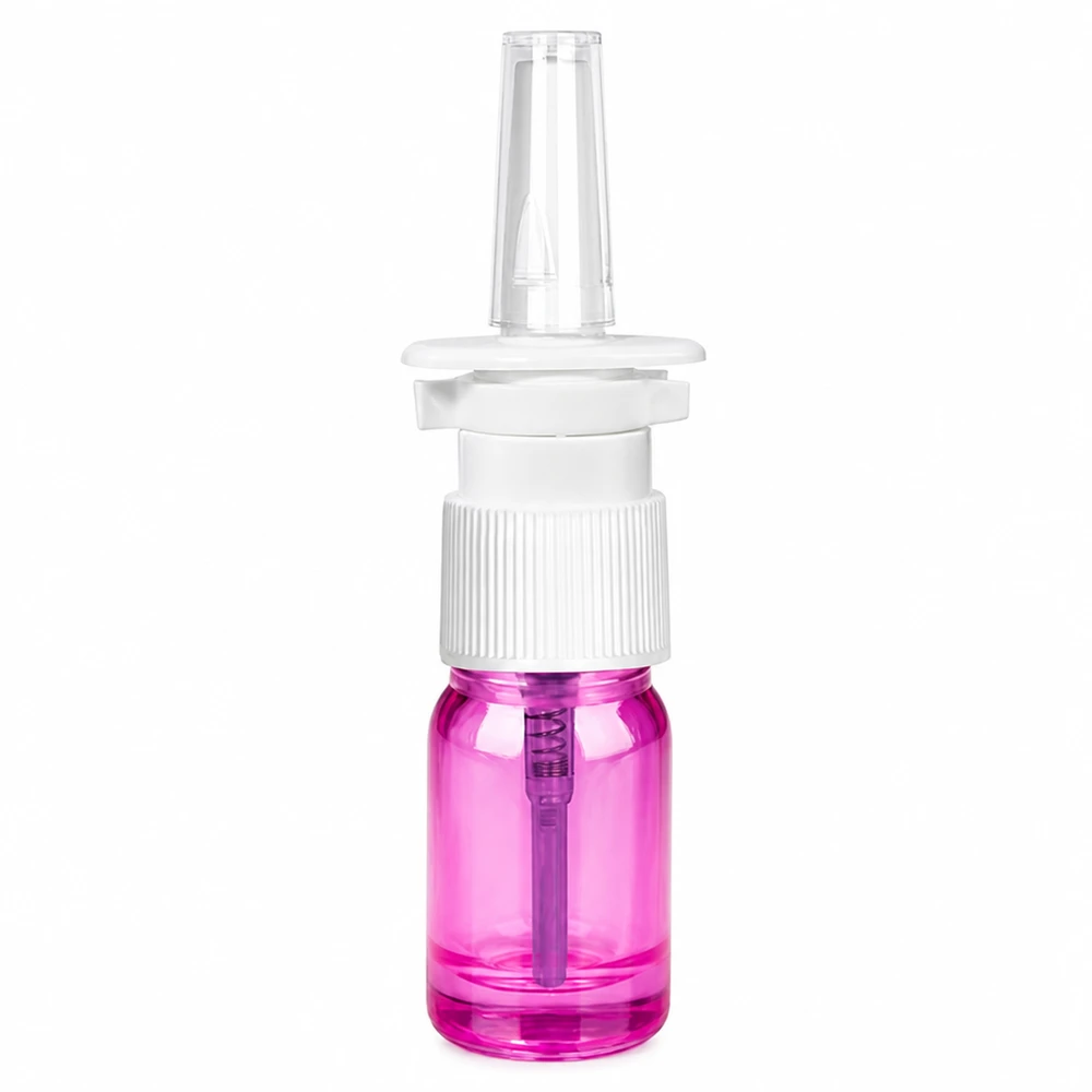 5ml Nasensprayflasche weiß/transparent Standard PurpleLine UT18/5 Hochwertige Kunststoff-Nasensprayflasche 5ml mit präzisem Sprühmechanismus in Purple Line Design