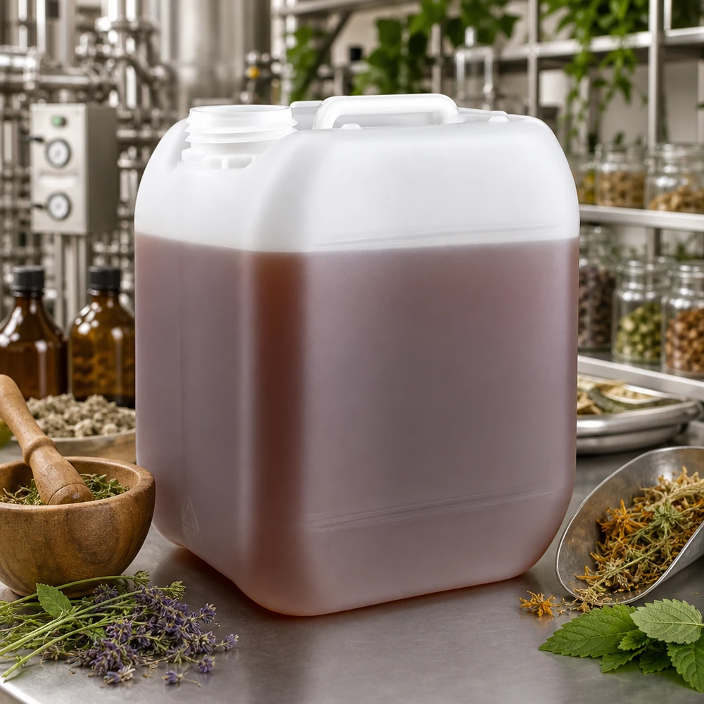 Kanister 5 Liter ohne Verschluss Halbtransparenter Kunststoffkanister 5 Liter ohne Verschluss zwischen frischen Kräutern und Trockenblumen