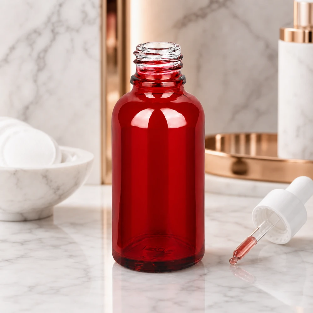 30ml Apothekenflasche RedLine UT18/30 UNiTWIST RedLine UT18/30 UNiTWIST 30ml Flasche in Rot mit Tropfverschluss für Kosmetik und Pharmazie